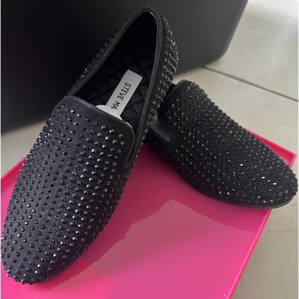 STEVE MADDEN Caviar Black Rhinestone Loafers Slip-On Men’s Size 11.5